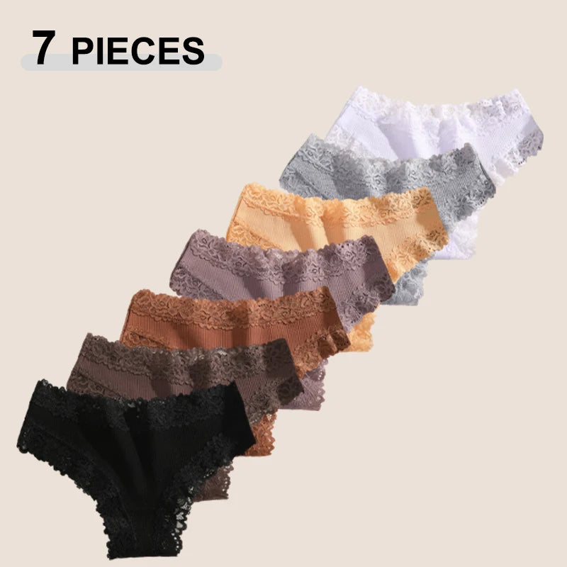 7PCS/Set Women Sexy Lace Panties Cotton Seamless Brazilian Panties Female Sexy Low Rise Soft Underwear G-String Lingerie S-XL