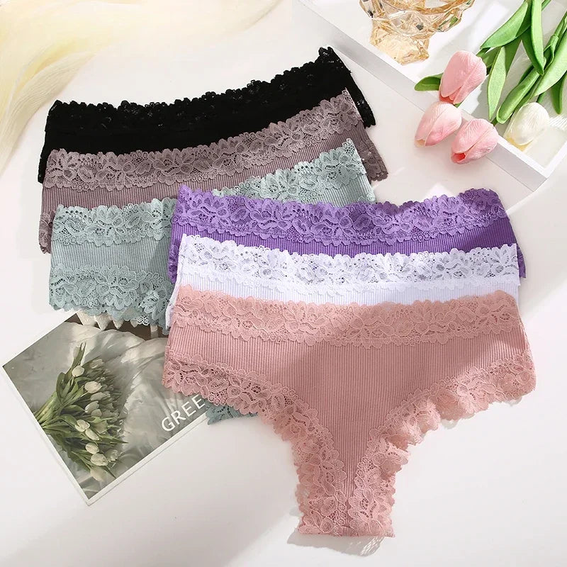 Трусы Женские Sexy Lace Seamless Cotton Panties Women's Underwear Low Waist Female Bikini Breathable Intimates Lingerie 2025