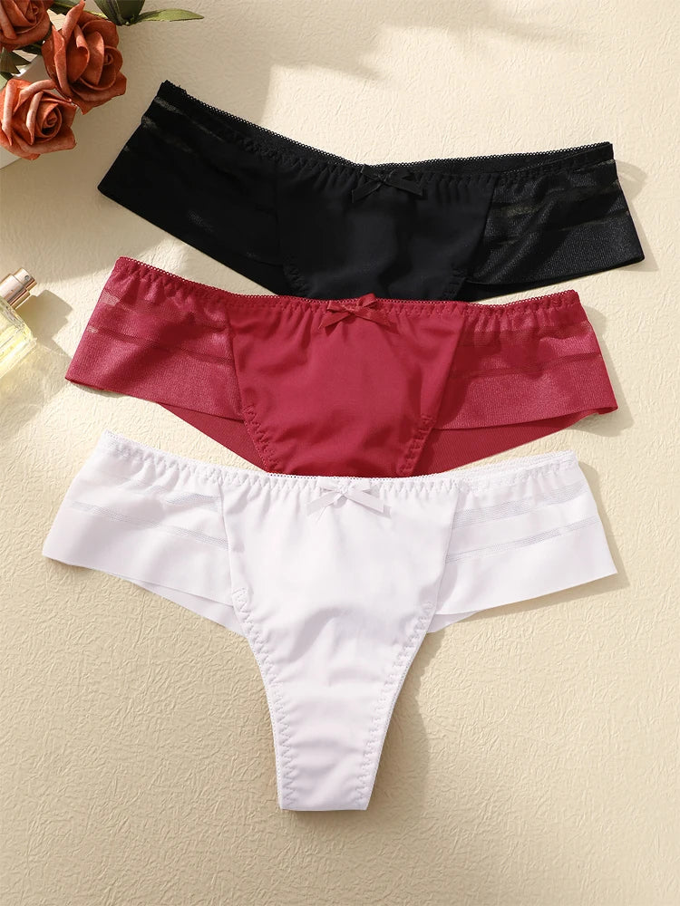 FINETOO 3pcs Women's Lace Hollow Out Underwear Sexy Breathable Low-Waist Thongs Female Comfort Stretchy Lingerie Bikini Panties