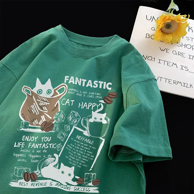 T-shirt américain rétro à manches courtes, nouvelle marque tendance été, vêtements de rue, t-shirt décontracté ample à manches courtes pour couple