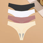 4PCS Ultra-thin Seamless Underwear Women's Invisible Panties Sexy Ice Silk Thongs Low Waist Breathable Bikini Stretchy Lingerie