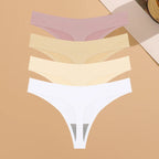 4PCS Ultra-thin Seamless Underwear Women's Invisible Panties Sexy Ice Silk Thongs Low Waist Breathable Bikini Stretchy Lingerie