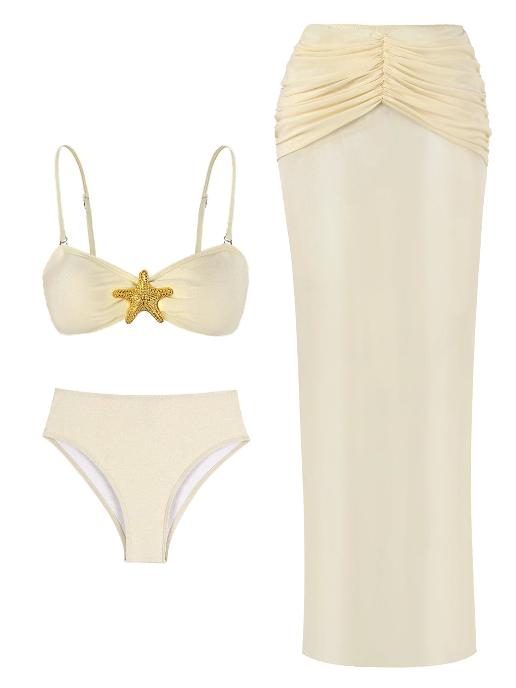 2025 Summer 3 Piece Bikini Set - Strapless Top with Half Long Skirt Cover Up
