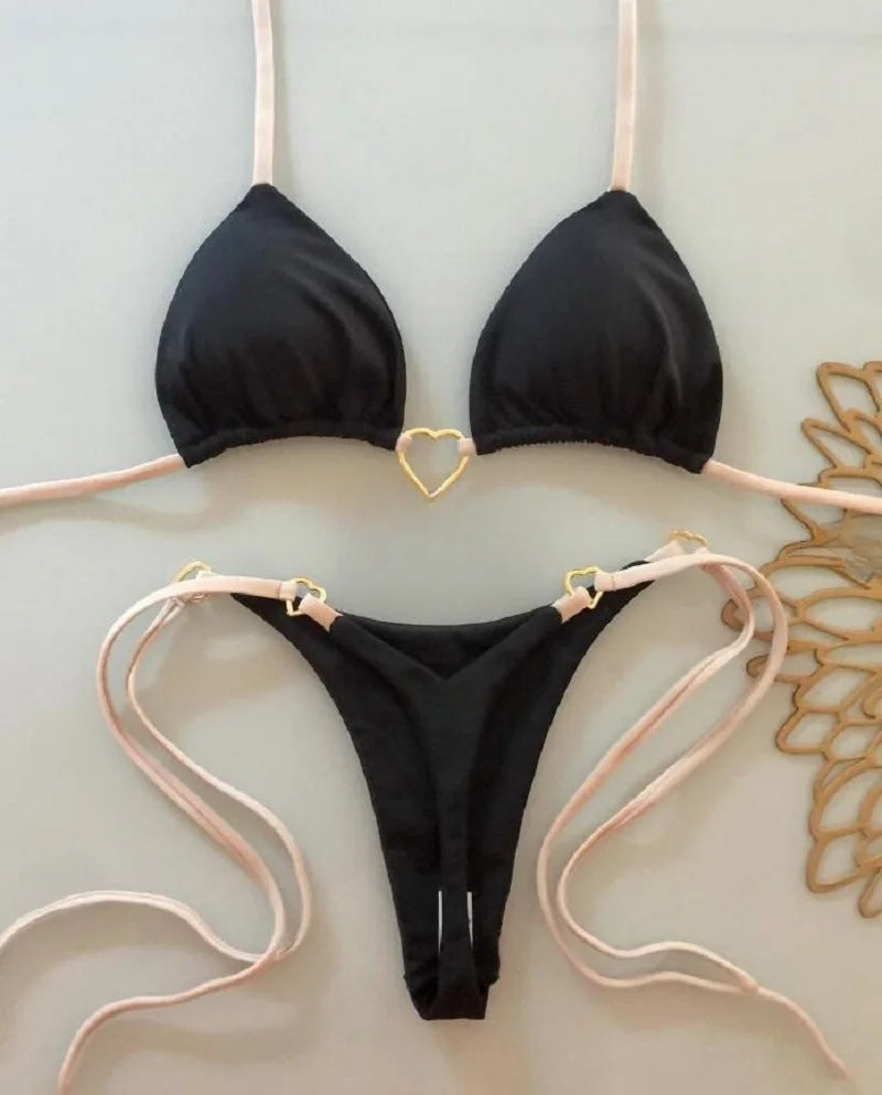 RUOTONSEPT Ensemble bikini sexy dos nu couleur unie, maillot de bain deux pièces triangle string brésilien