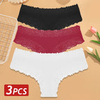 3PCS/Set Women Cotton Panties Floral Lace Brazilian Panties Sexy Low Waist Lingerie Female Soft Underwear Solid T-Back Bikini