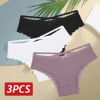 3PCS/Set Women Cotton Panties Sexy Low Rise Lace Brazilian Panties Hollow Out Soft Breathable Lingerie Female Bow Underwear S-XL