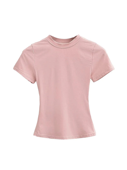2025 New High Quality Casual T shirt Sexy Slim Short Sleeves Fashion Trend Solid Women Clothing y2k Tops