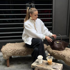 Blouson aviateur d'automne avec poche, manteau en laine d'agneau blanche pour femme, style décontracté et chic, idéal pour le bureau, collection 2025.