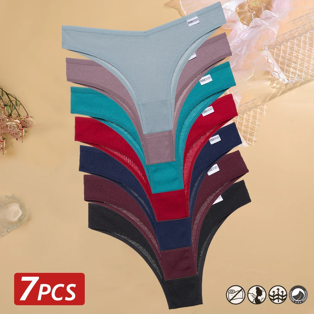 7PCS/Set Women's Waffle Cotton Panties Sexy V Waist Brazilian Panties Female Breathable Soft Underwear Solid Stretch Lingerie