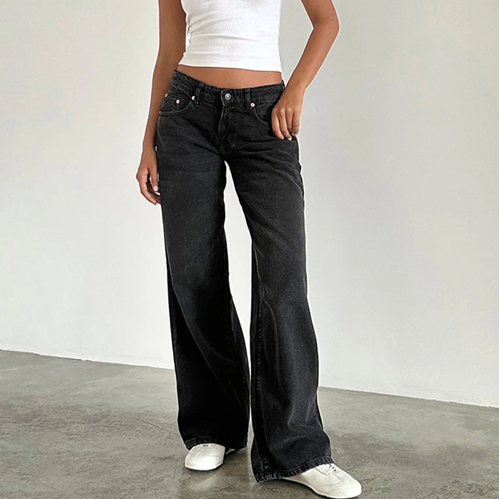 Y2K Baggy Jeans for Women Trendy Low Rise Casual Straight Leg Boyfriend Jeans Denim Pants with Pocket Streetwear