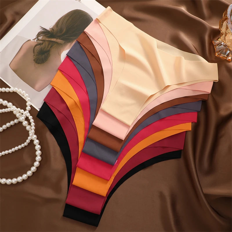 3Pcs Ultra-thin Seamless Silk Underwear Women's Panties Sexy Low-Waist Stretch Bikini Solid Color Briefs Lingerie XS-XXL Fashion
