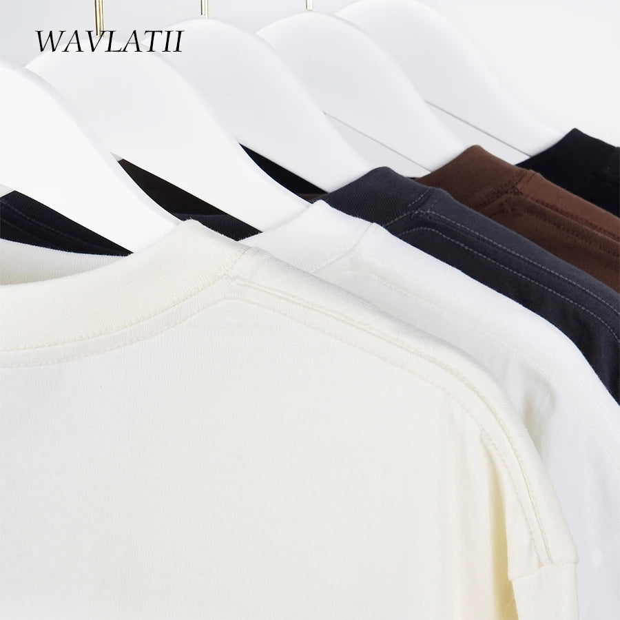 WAVLATII Camisetas de verano de gran tamaño para mujeres y hombres, camisetas casuales marrones para mujeres, camisetas coreanas, camisetas unisex básicas sólidas para jóvenes y geniales 