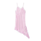 Satin Sexy Lace Spliced Short Sling Dress Women Sleeveless Backless Asymmetric Sexy Party Dresses 2025 Summer Lady Dress ﻿