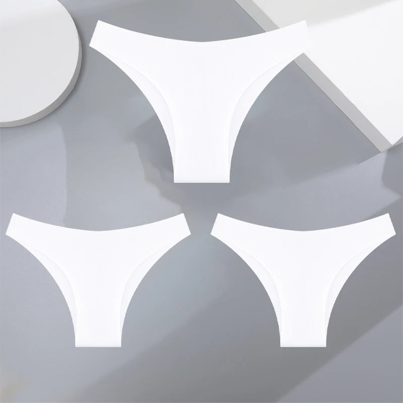 3Pcs Ultra-thin Seamless Silk Underwear Women's Panties Sexy Low-Waist Stretch Bikini Solid Color Briefs Lingerie XS-XXL Fashion