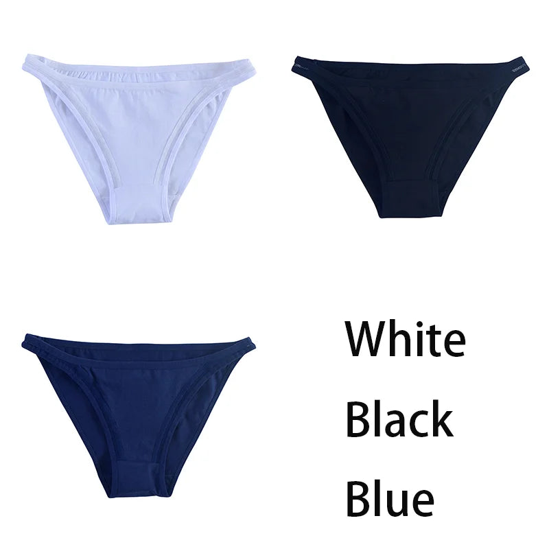 3Pcs/set Women Cotton Panties Female Mesh Underpants Solid Color Bikini Briefs Underwear Ladies Sexy Panty Girls Lingerie