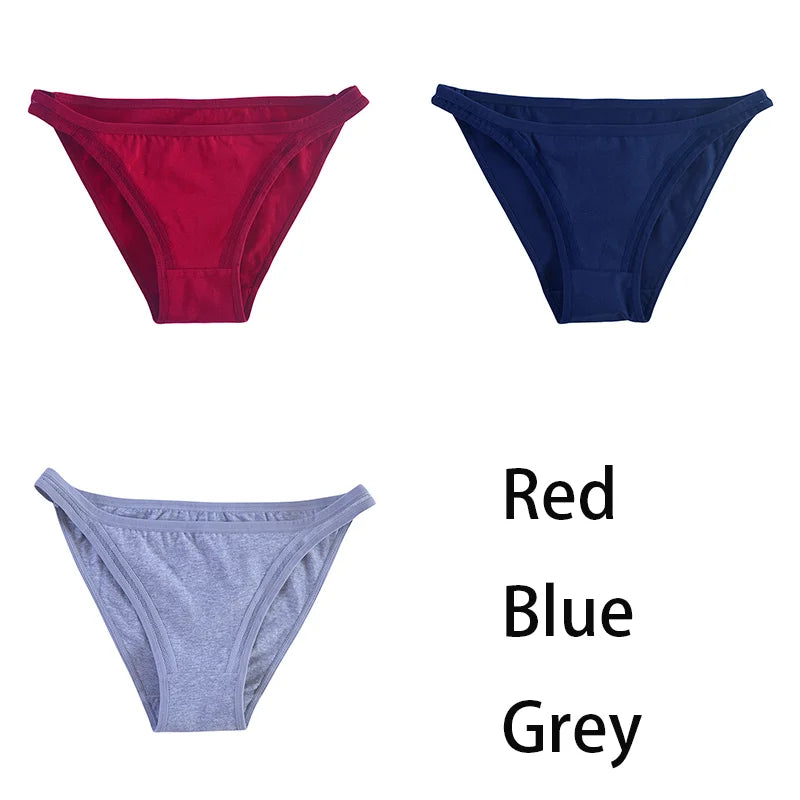3Pcs/set Women Cotton Panties Female Mesh Underpants Solid Color Bikini Briefs Underwear Ladies Sexy Panty Girls Lingerie