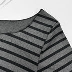 T-shirt rayé à manches longues slim, style coréen streetwear, collection printemps-automne femme, coupe slim, style années 2000.