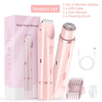 2 in 1 Women Dual-Head Painless Electric Razors Bikini Trimmer Wet Dry Use for Ladies Pubic Hair Detachable Head Electric Shaver