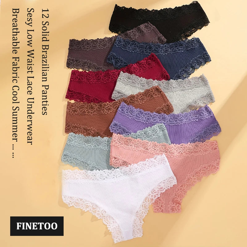 3PCS/Set Women Cotton Panties Floral Lace Brazilian Panties Sexy Low Waist Lingerie Female Soft Underwear Solid T-Back Bikini