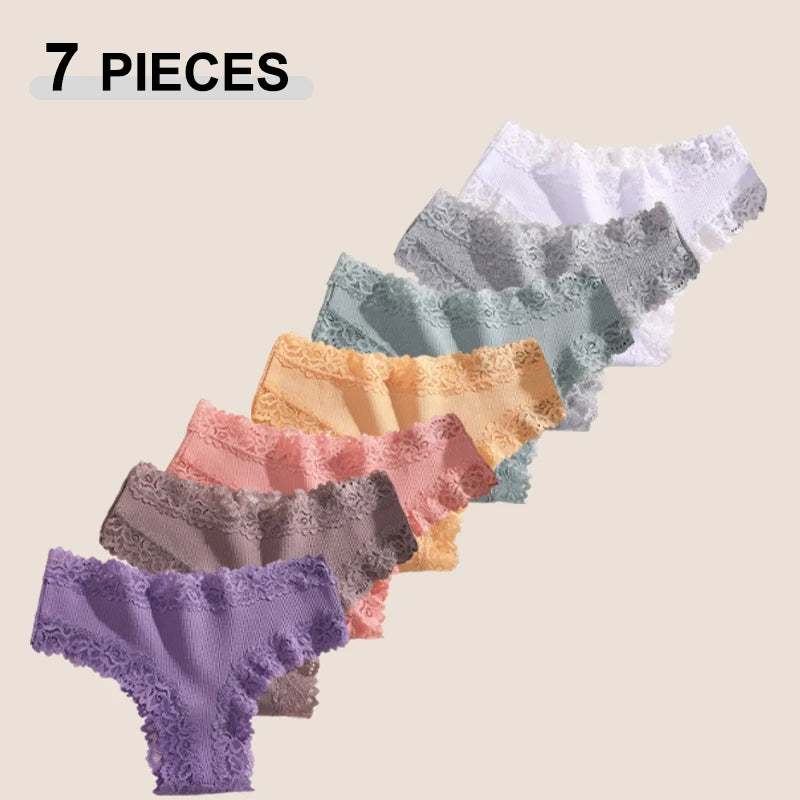 7PCS/Set Women Sexy Lace Panties Cotton Seamless Brazilian Panties Female Sexy Low Rise Soft Underwear G-String Lingerie S-XL