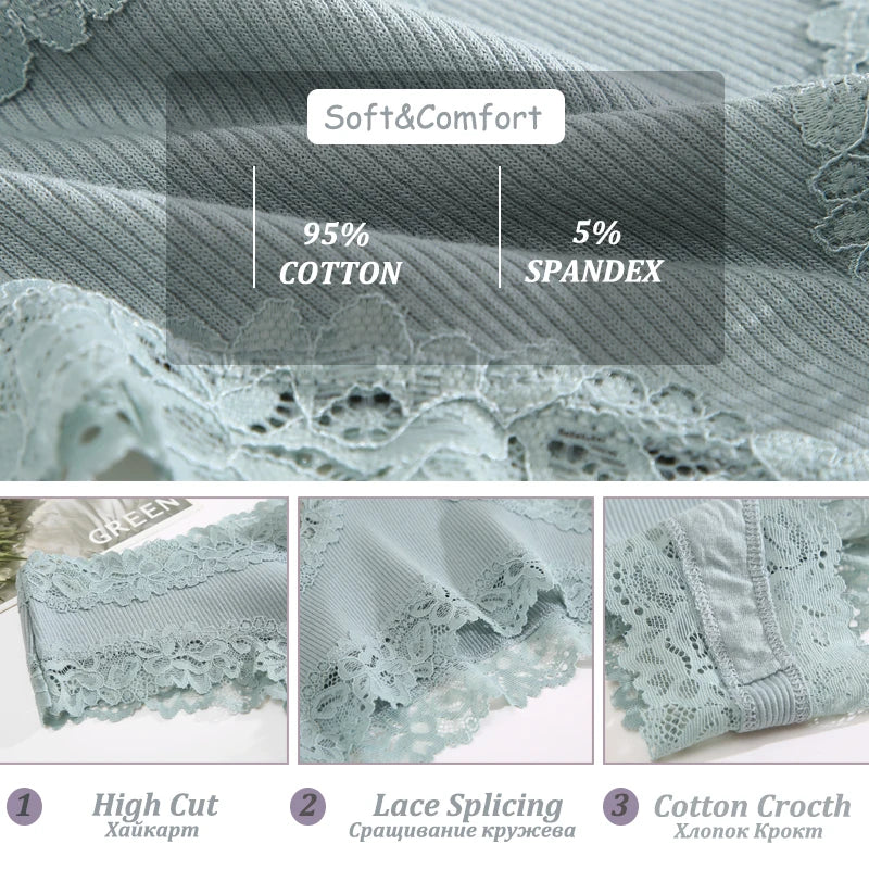 3PCS/Set Women Cotton Panties Floral Lace Brazilian Panties Sexy Low Waist Lingerie Female Soft Underwear Solid T-Back Bikini