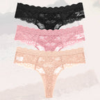 3Pcs Lace Sexy Thongs Women Low-Rise Briefs Sexy Soft Ladies Underwear Trendy Floral Underpants Female Flowery Panty Lingerie