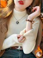 Pull à col roulé femme hiver 2025 rétro avec doublure en velours, sous-vêtement thermique épais, pull-over en maille