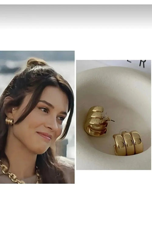 Premium Three Row Steel Rounded Earrings for Women Elegant Daily