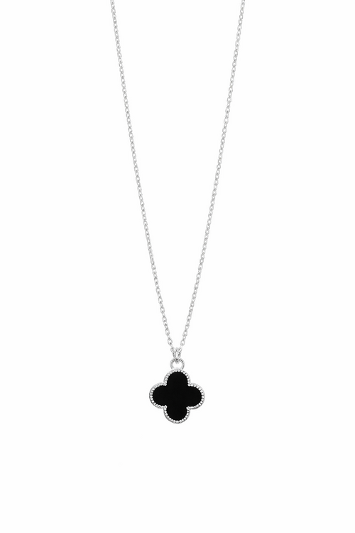 Stainless Steel Silver Black Clover Necklace for Women